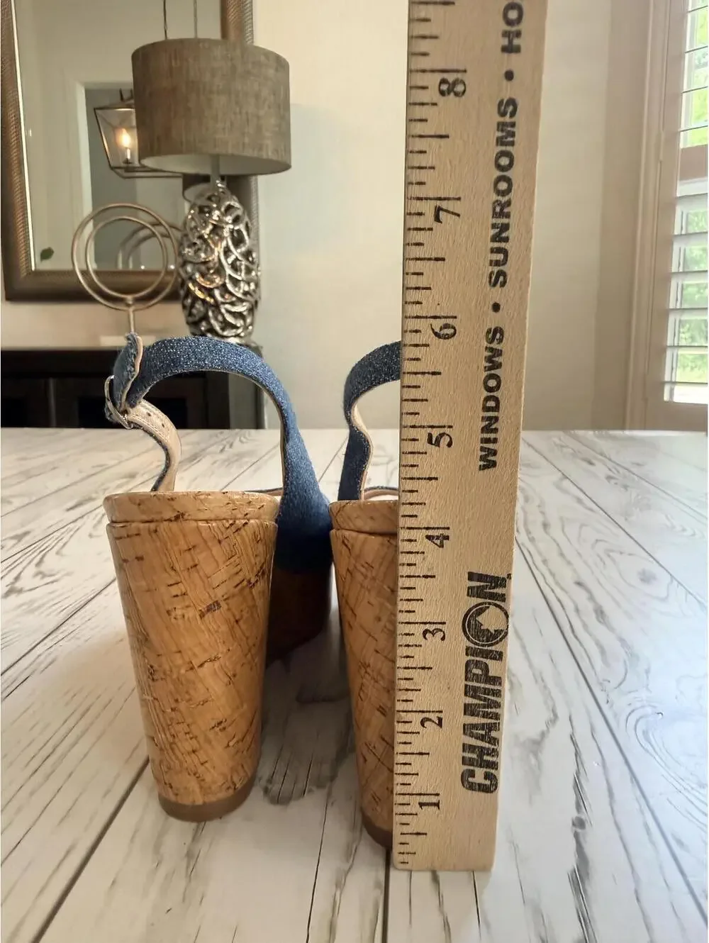 Stuart Weitzman Women's Size 6 Jean Denim Cork Wedge Peep Toe Slingback Sandals - Picture 3 of 15